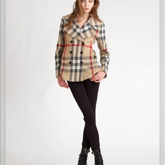 BURBERRY NOVA CHECK WOOL PEACOAT - Picture 7 of 7